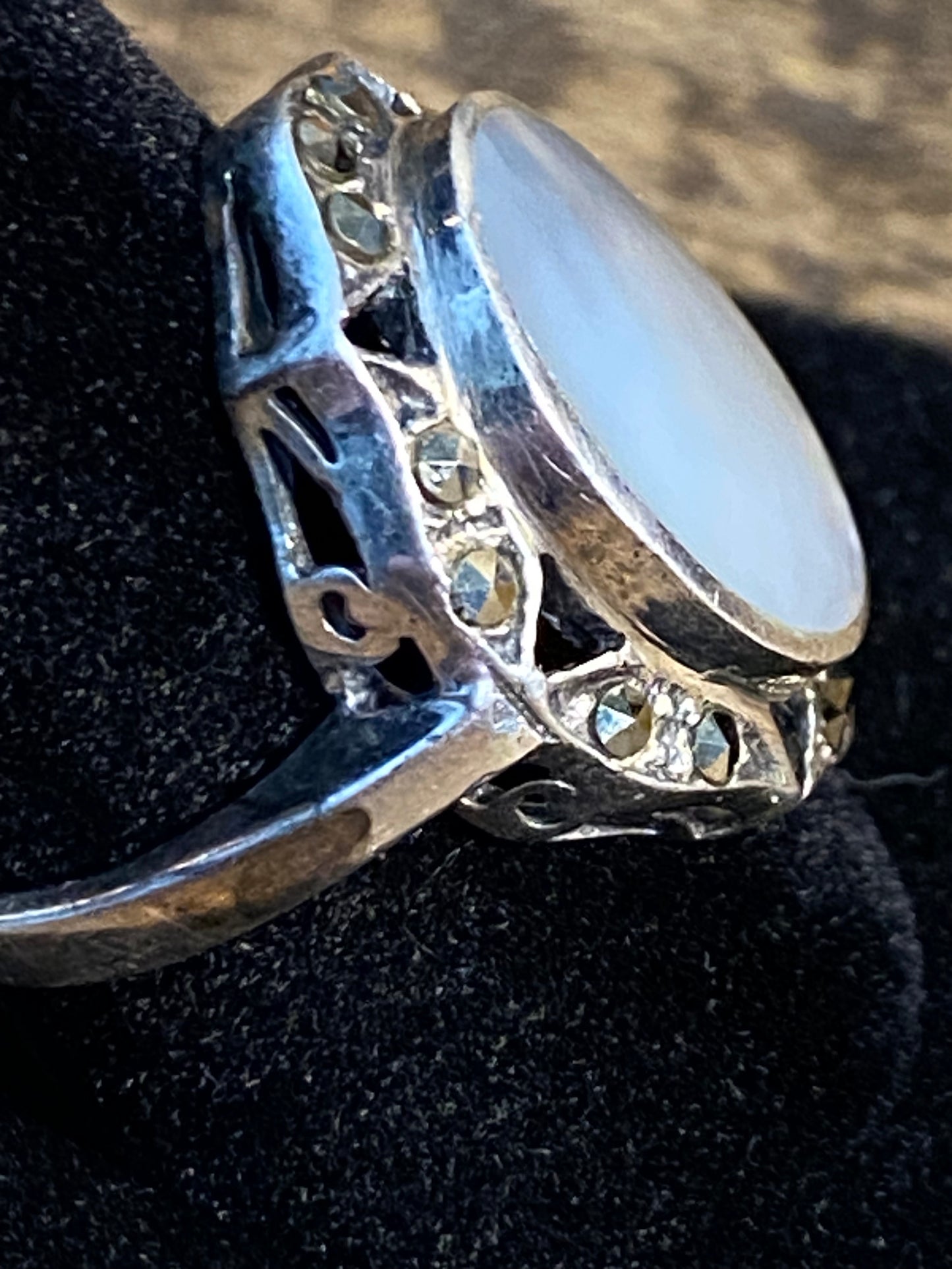 Sterling Silver Marcasite/MOP Ring Size 7.5