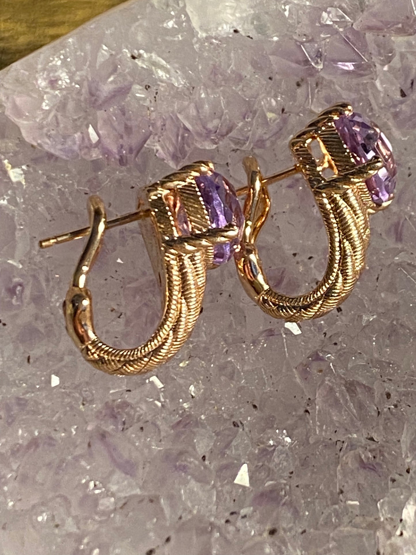 Judith Ripka 925/Rose Gold Plated Amethyst Earrings