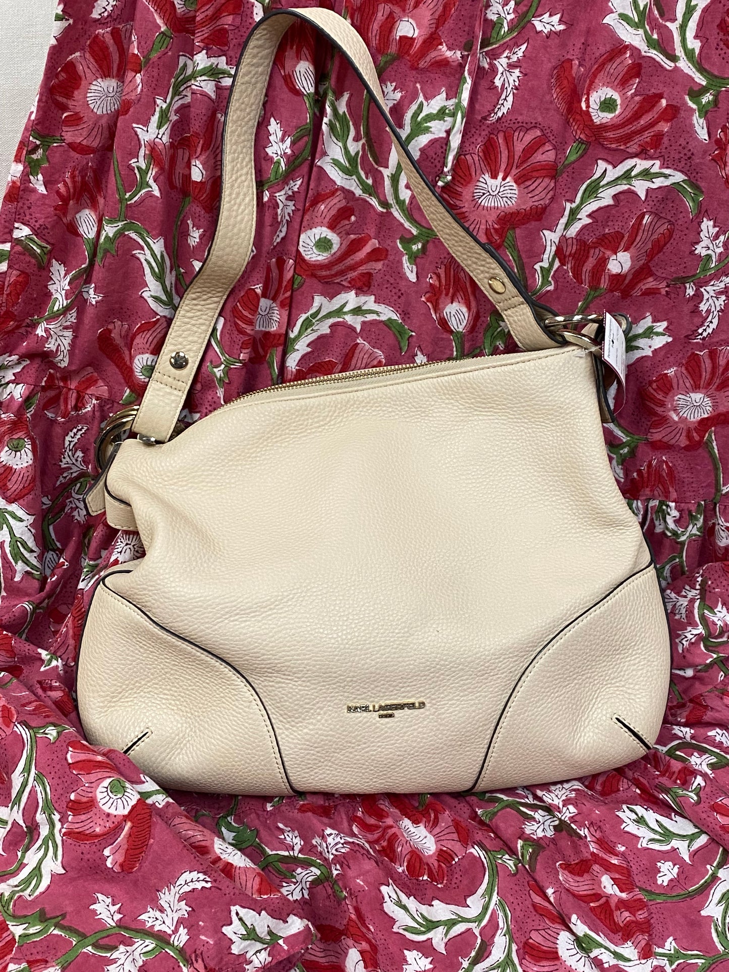 Karl Lagerfeld Creme Leather Hobo Bag