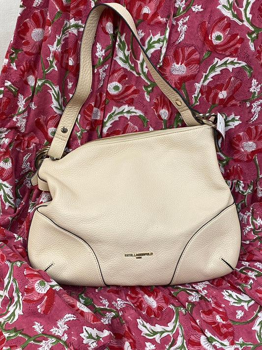 Karl Lagerfeld Creme Leather Hobo Bag