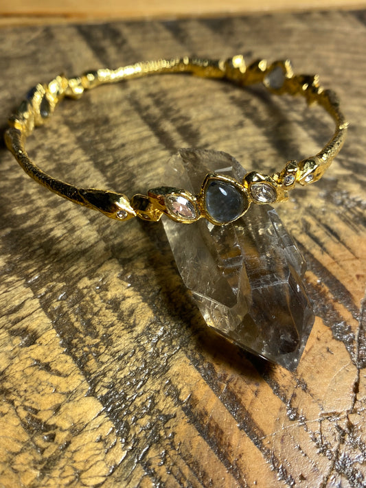 Alexis Bittar Gold Labradorite Crystal Bangle
