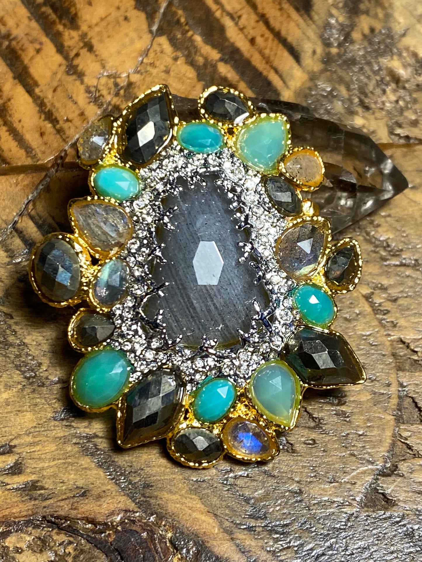 Alexis Bittar Gold Plated Multi-Stone Brooch