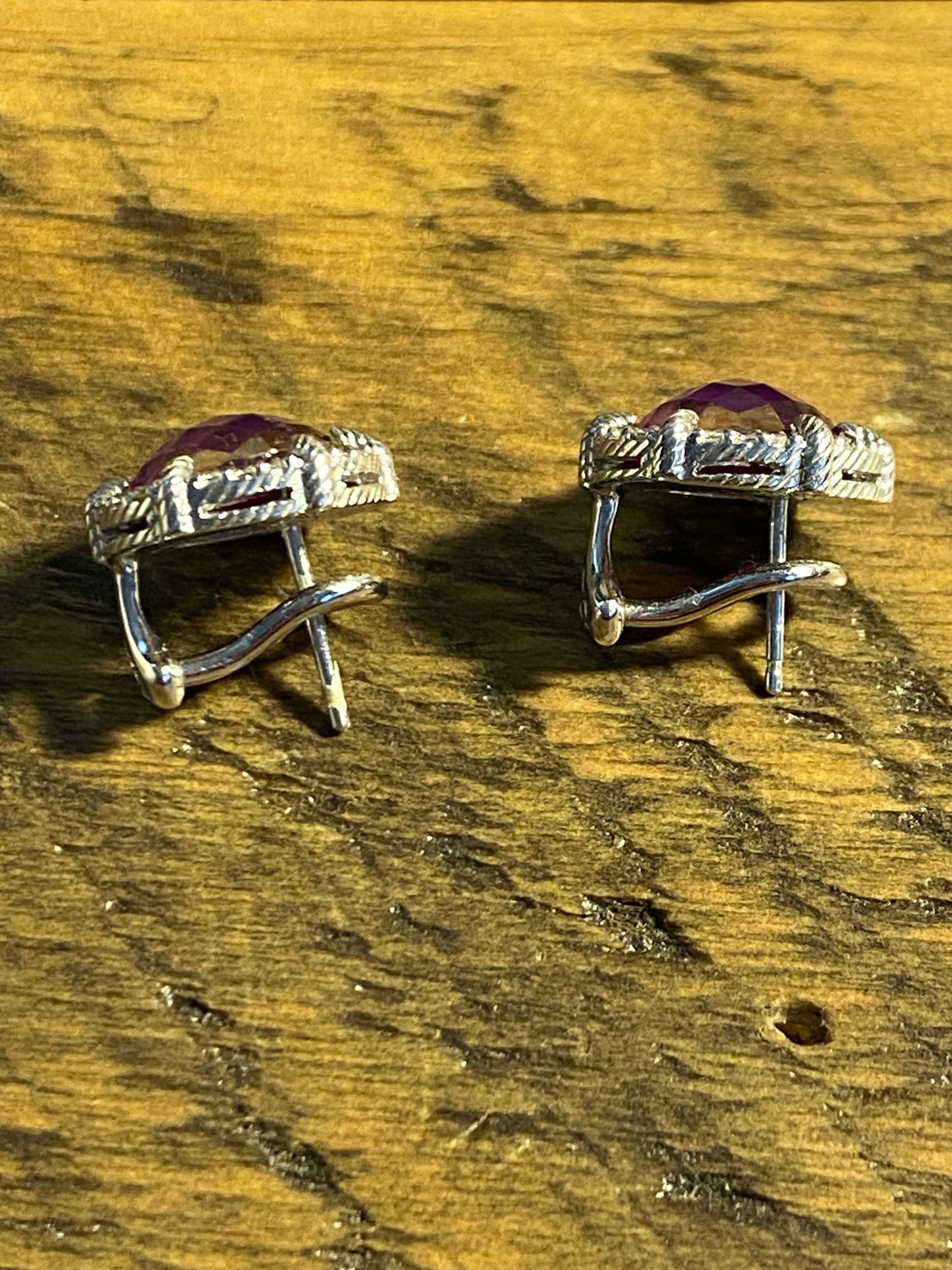 Judith Ripka 925 and Fuchsia MOP/CZ Post Earrings