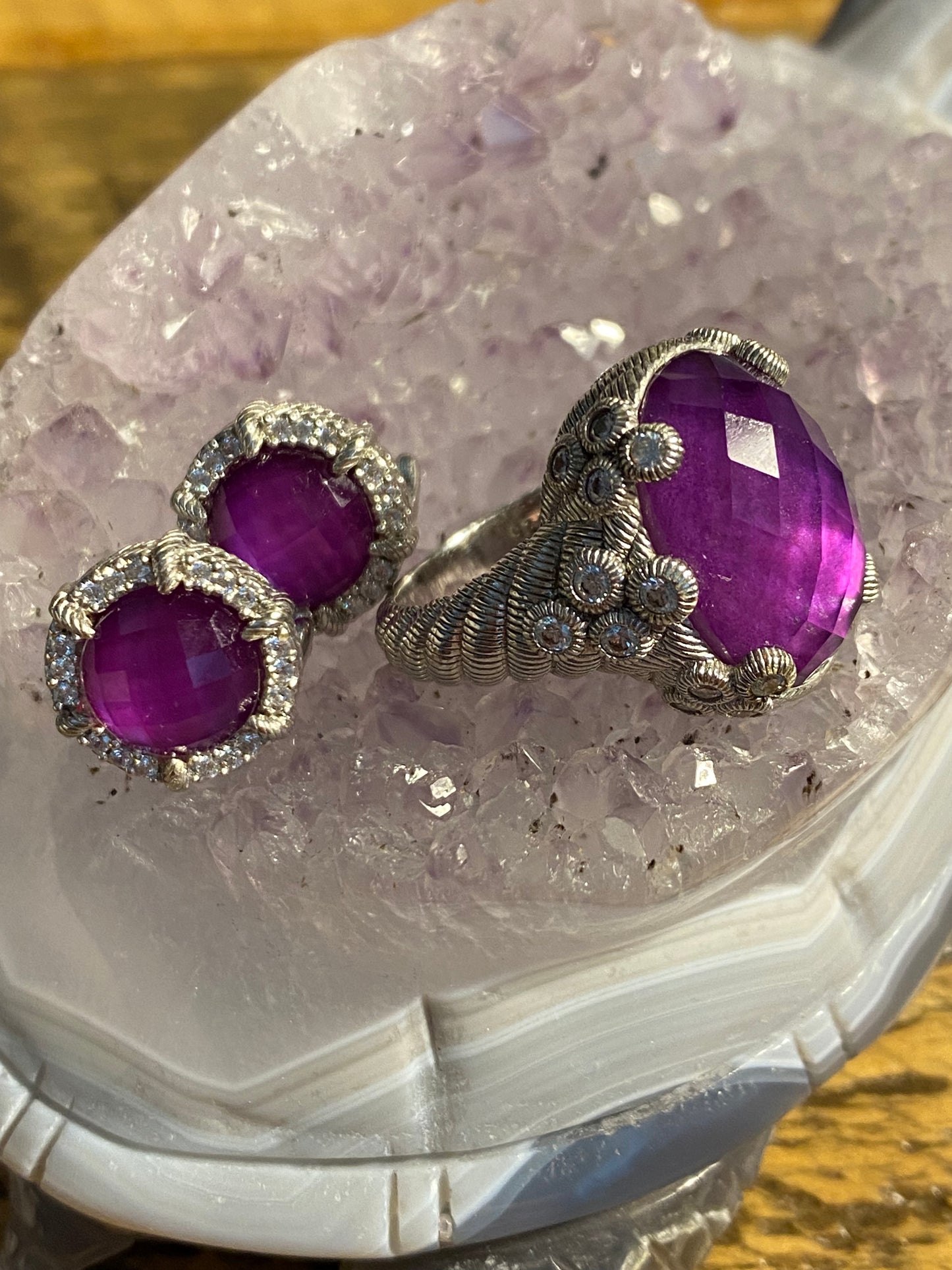 Judith Ripka 925 and Fuchsia MOP/CZ Post Earrings