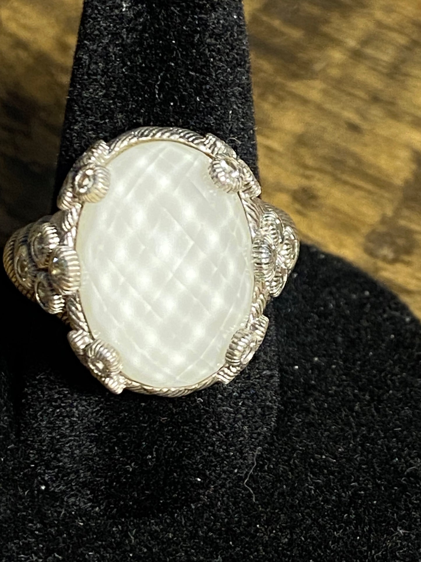 Judith Ripka Clear Quartz/White Agate/925 Ring Size 7.25
