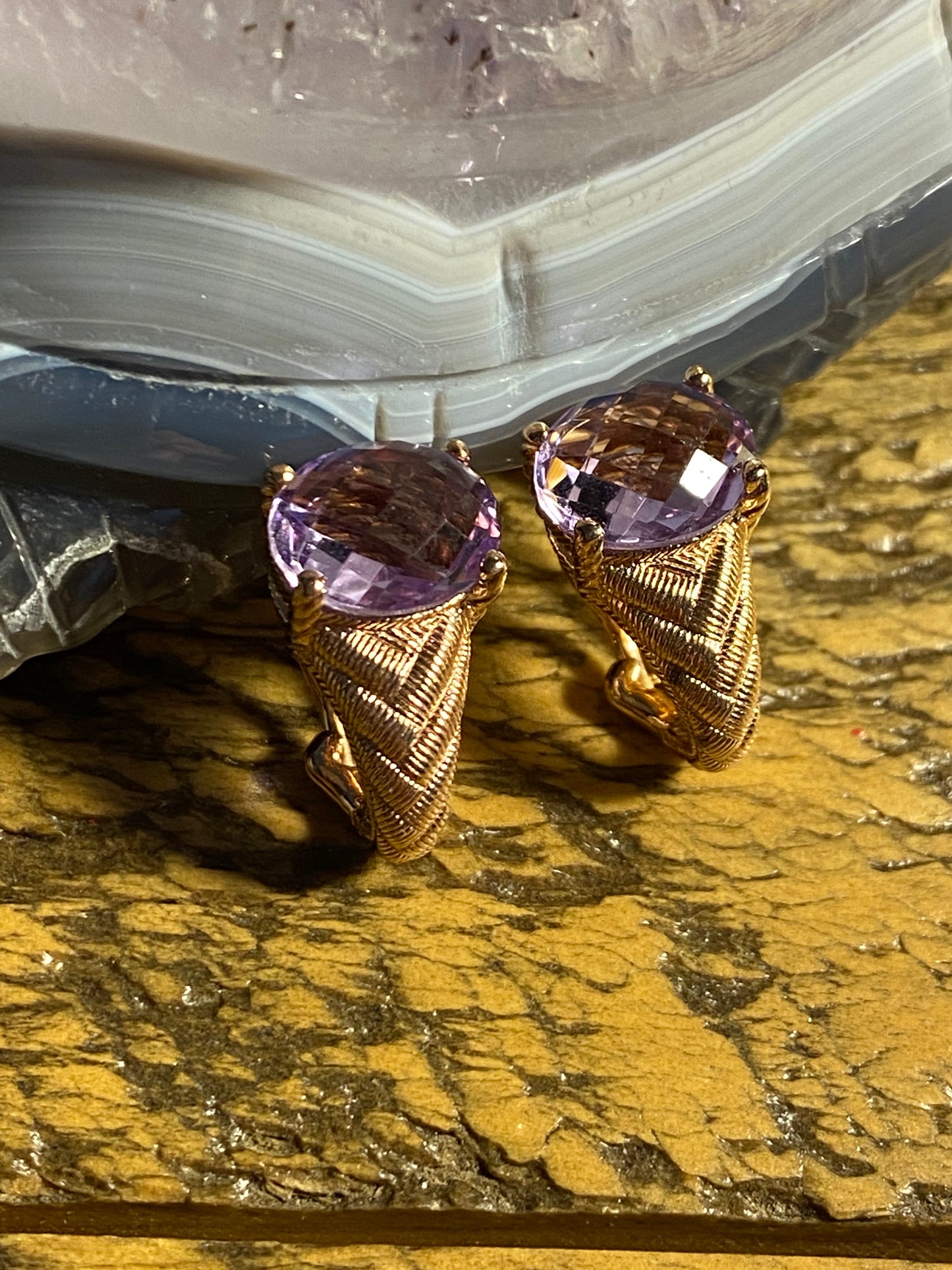 Judith Ripka 925/Rose Gold Plated Amethyst Earrings