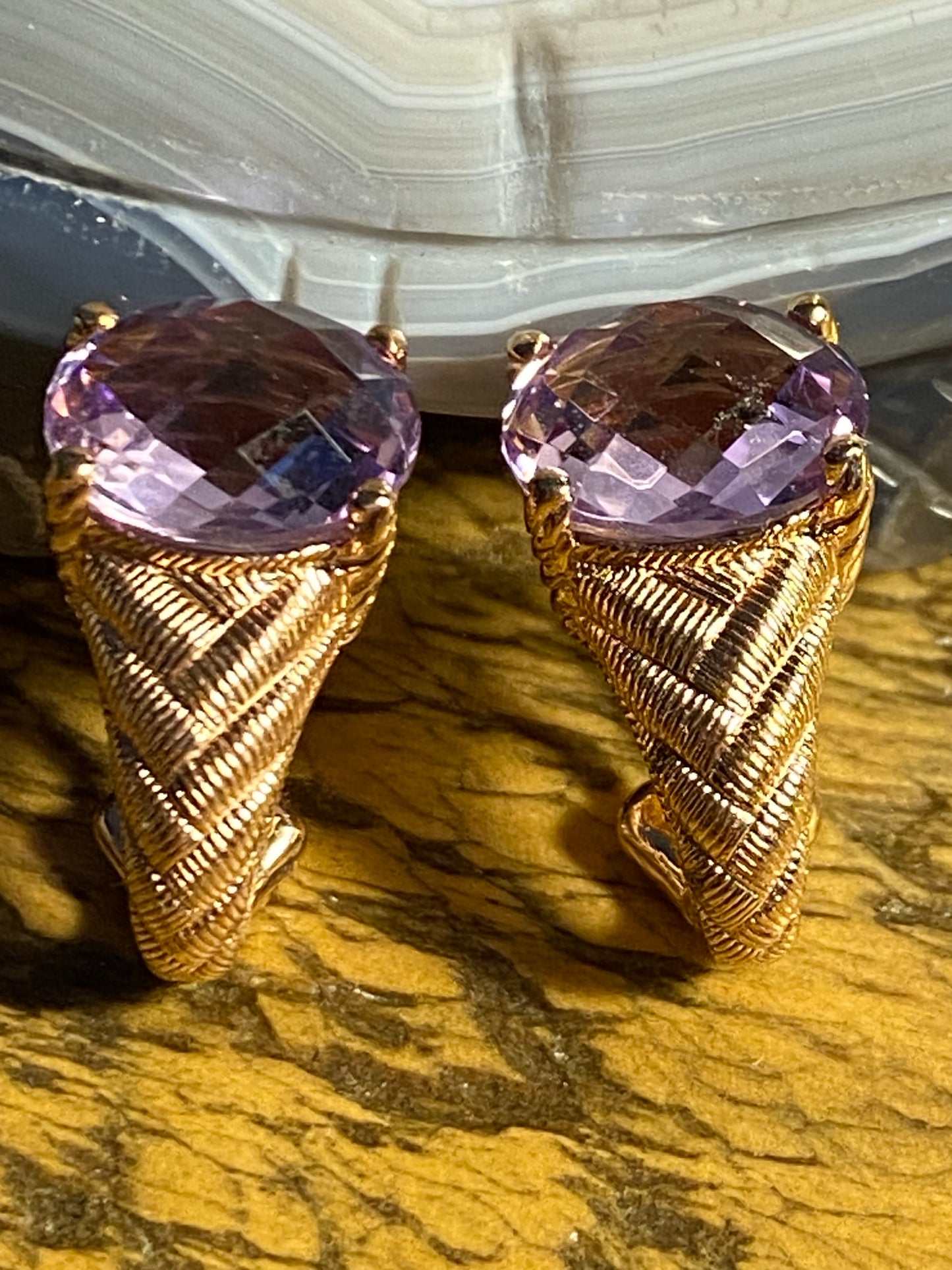 Judith Ripka 925/Rose Gold Plated Amethyst Earrings