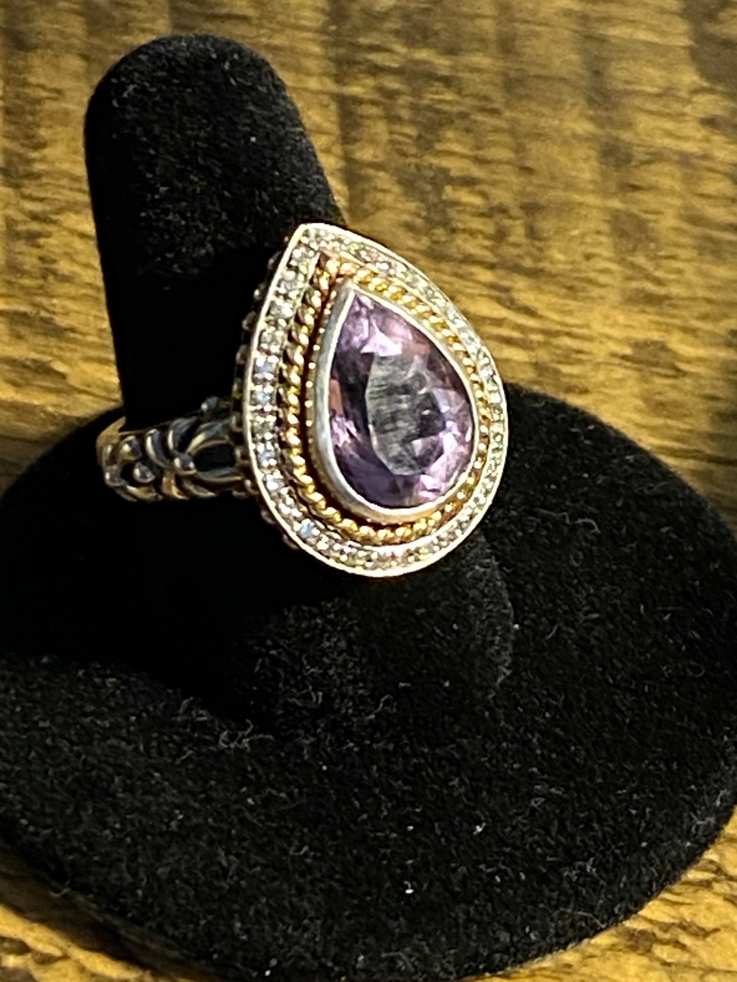 EFFY 925/18k Amethyst Teardrop Ring Size 7