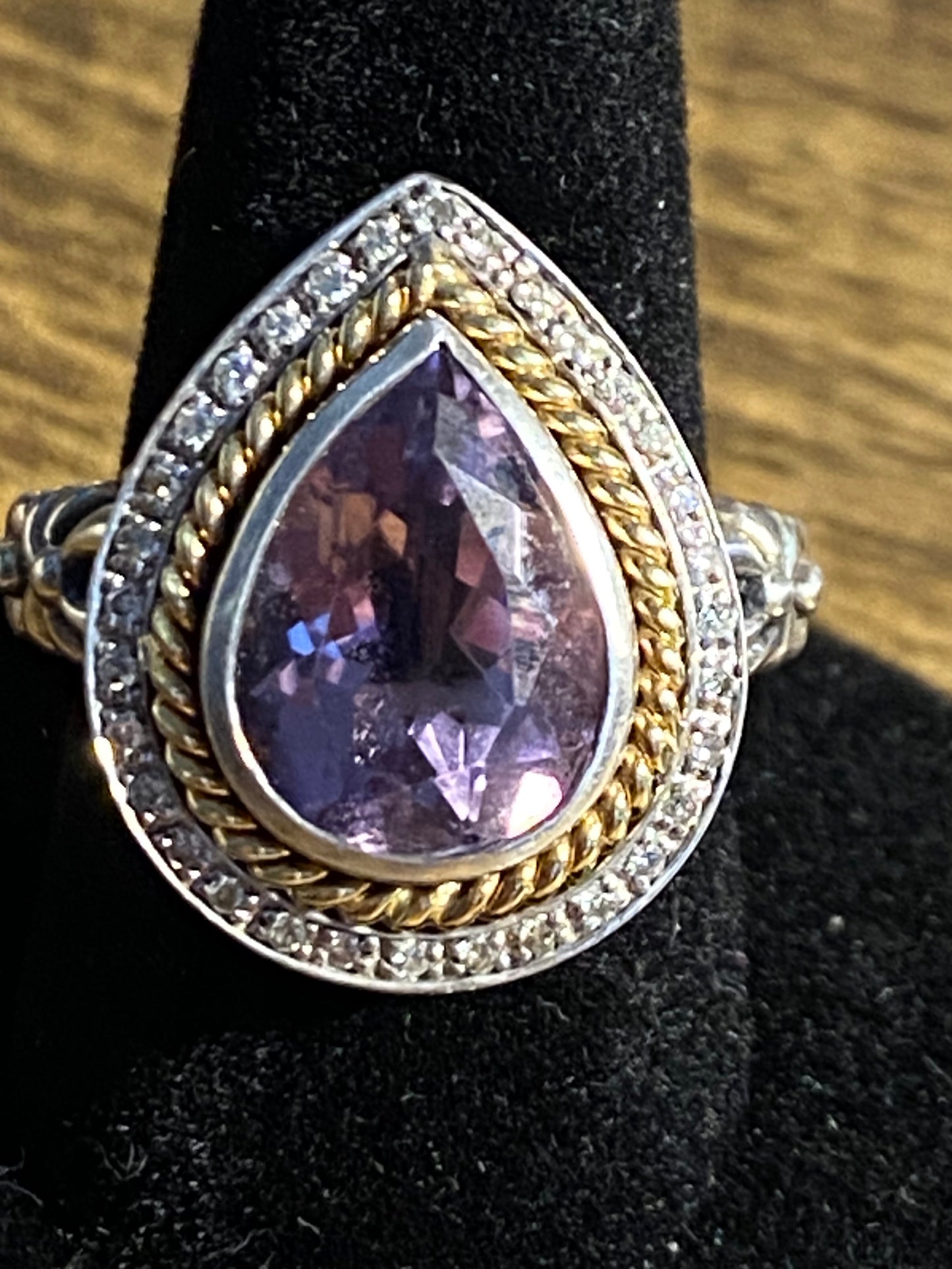 EFFY 925/18k Amethyst Teardrop Ring Size 7