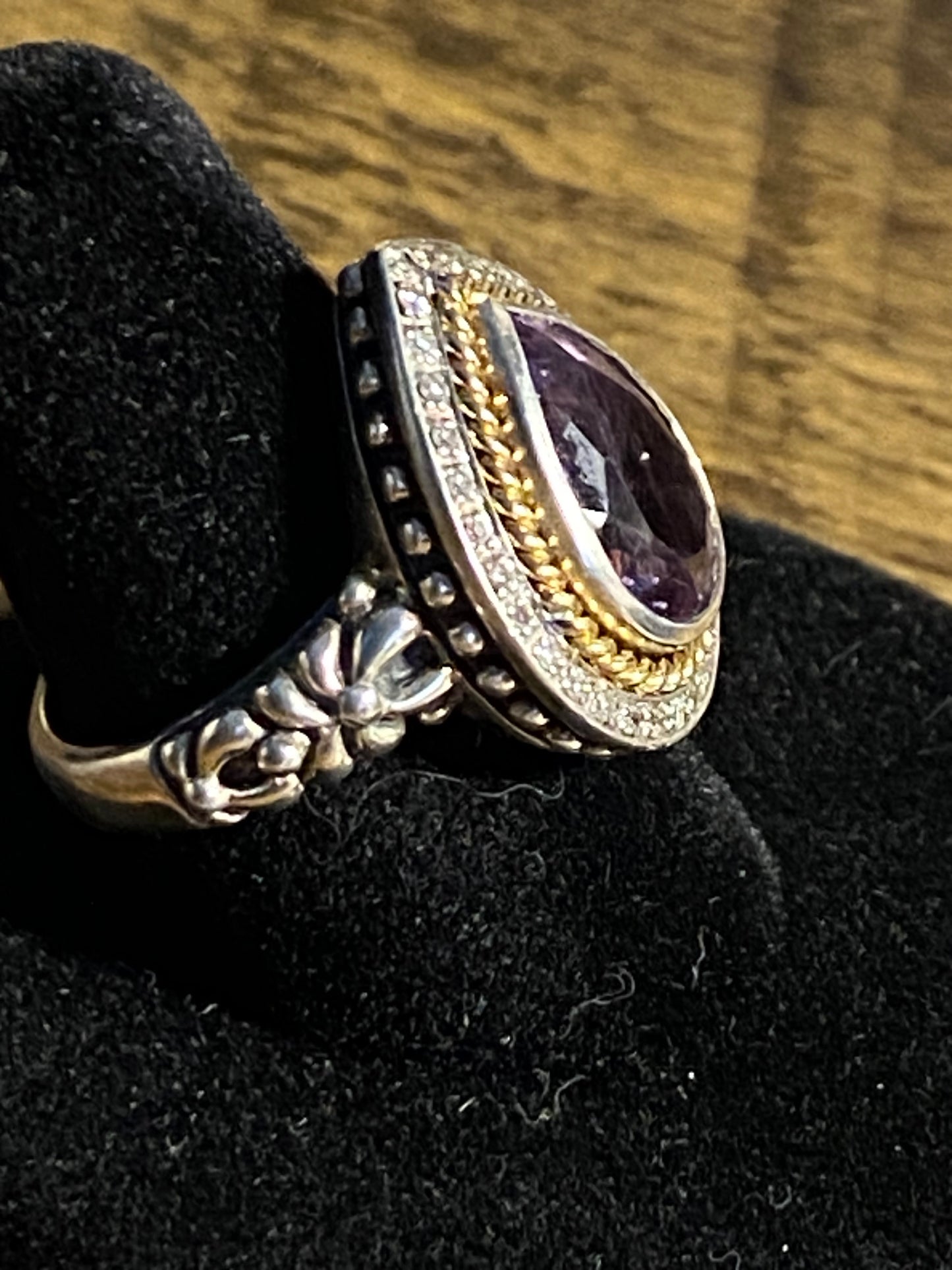 EFFY 925/18k Amethyst Teardrop Ring Size 7