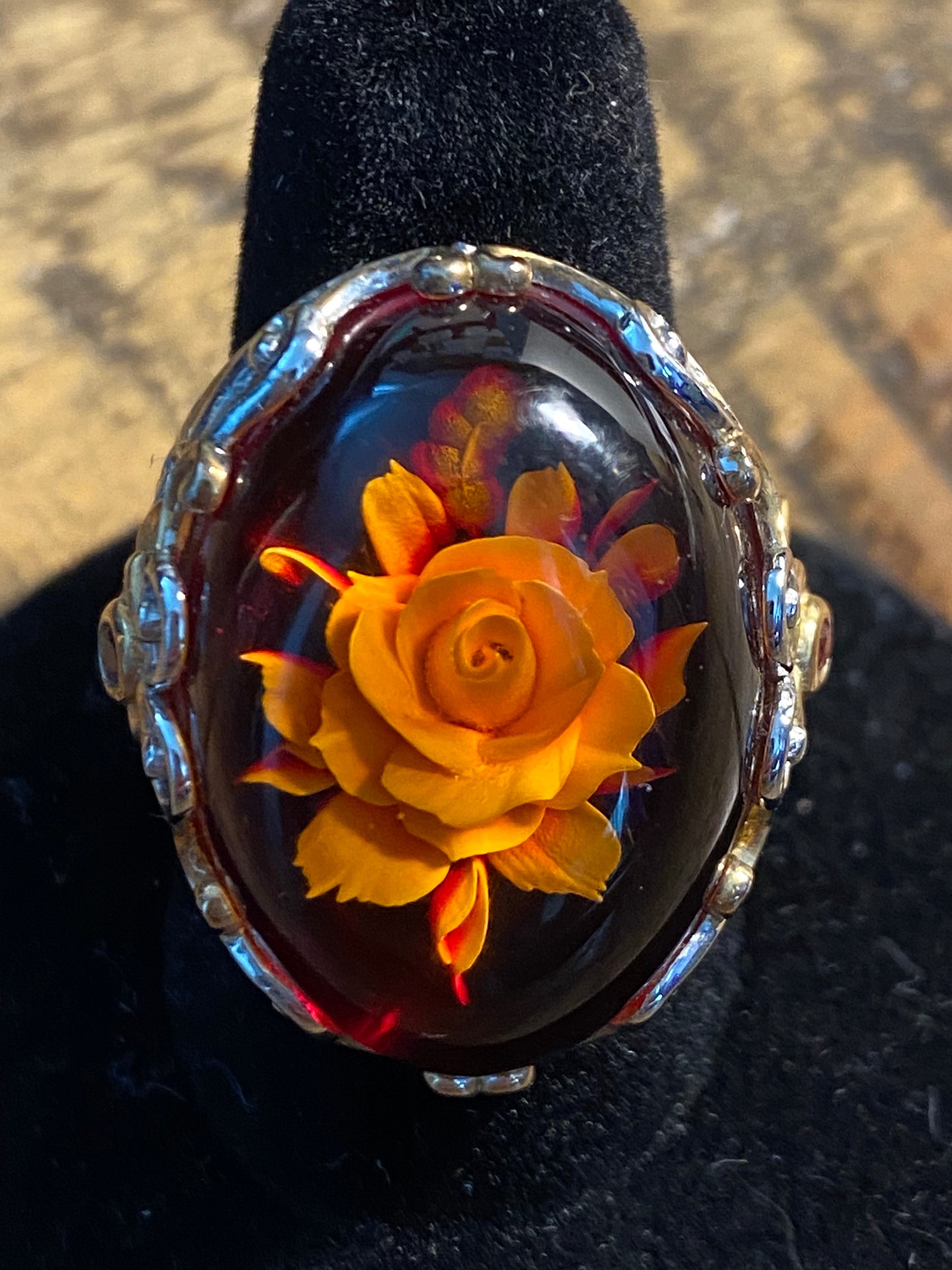 EnVogue Carved Amber Rose Ring