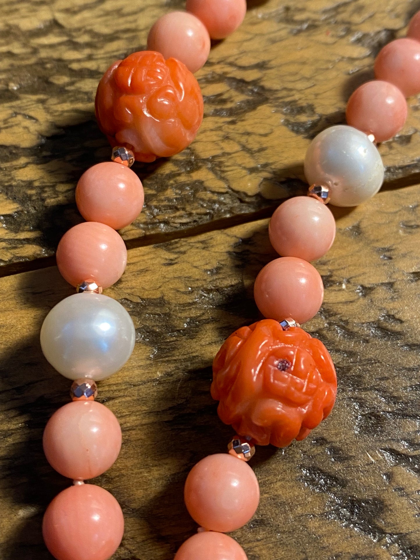 Kwan Collections Pearls/Carved Coral Necklace NWT
