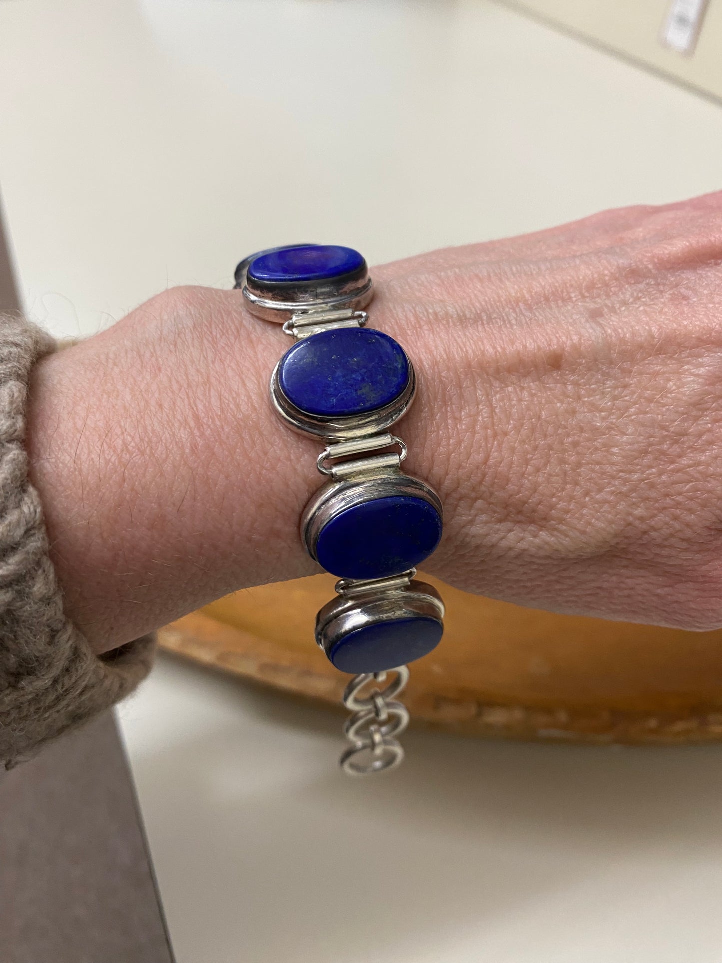 Vintage Lapis Sterling Bracelet Large Stones