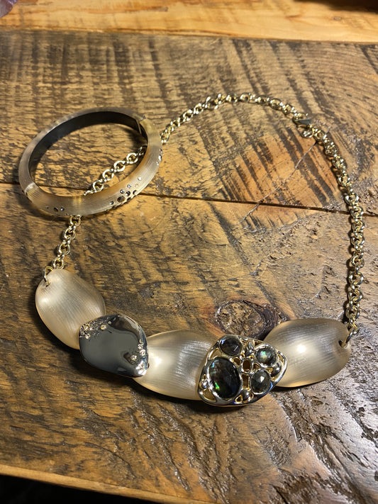Alexis Bittar Gold Lucite and Gemstone Necklace