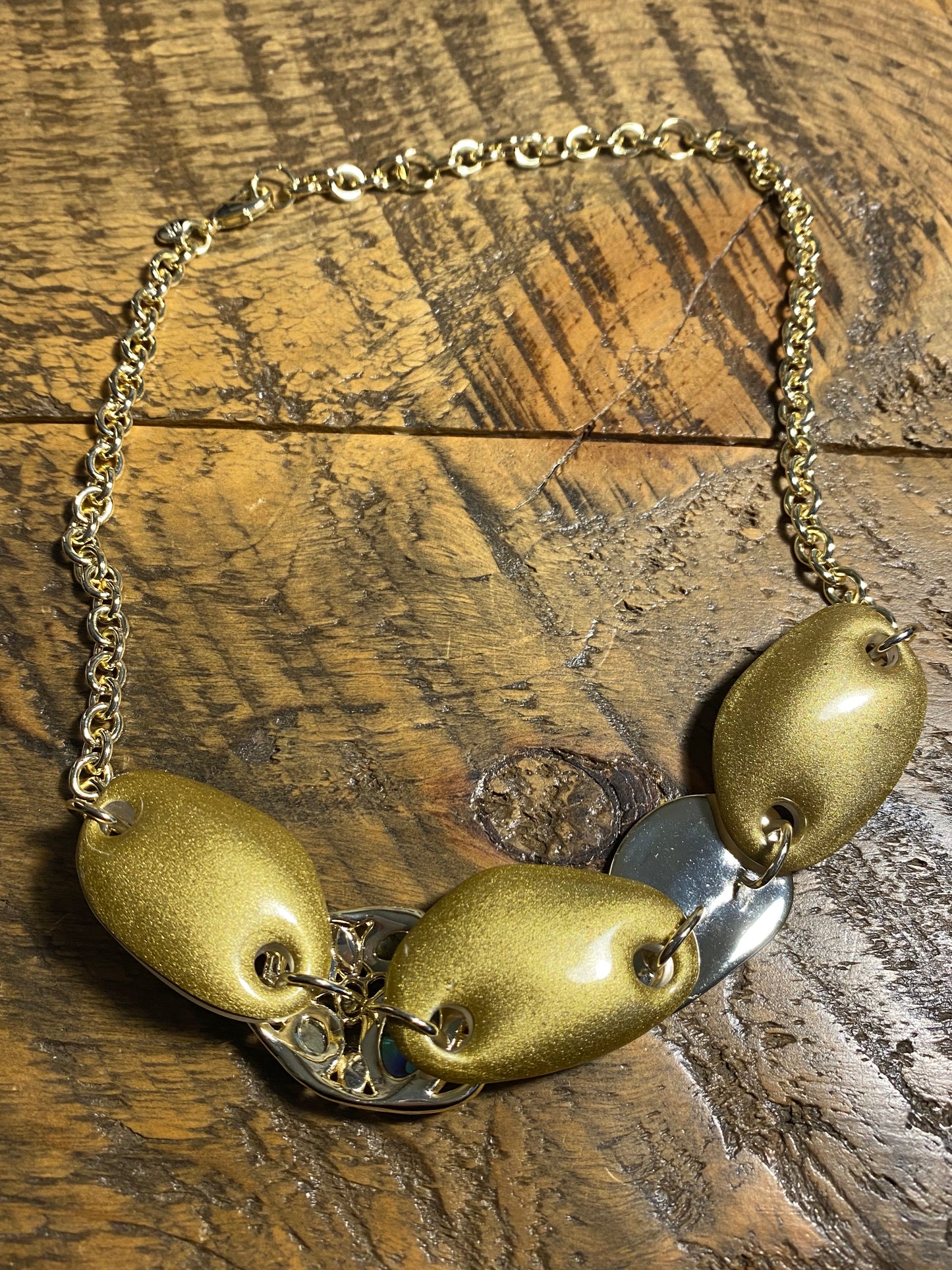 Alexis Bittar Gold Lucite and Gemstone Necklace