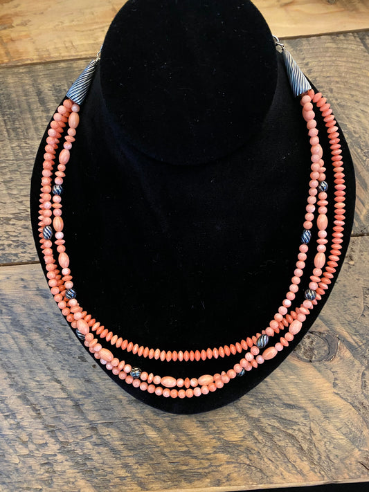 Carolyn Pollack Three-Strand Coral Necklace - RARE