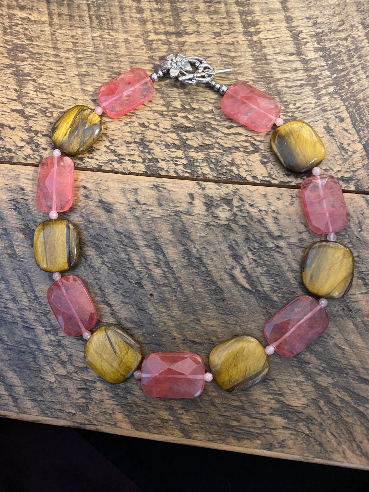 Tiger's Eye and Pink Quartz Necklace