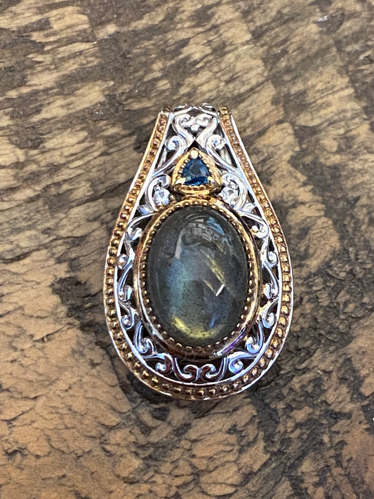 Michael Valitutti 925/Gold Pendant w Labradorite and London Blue Topaz