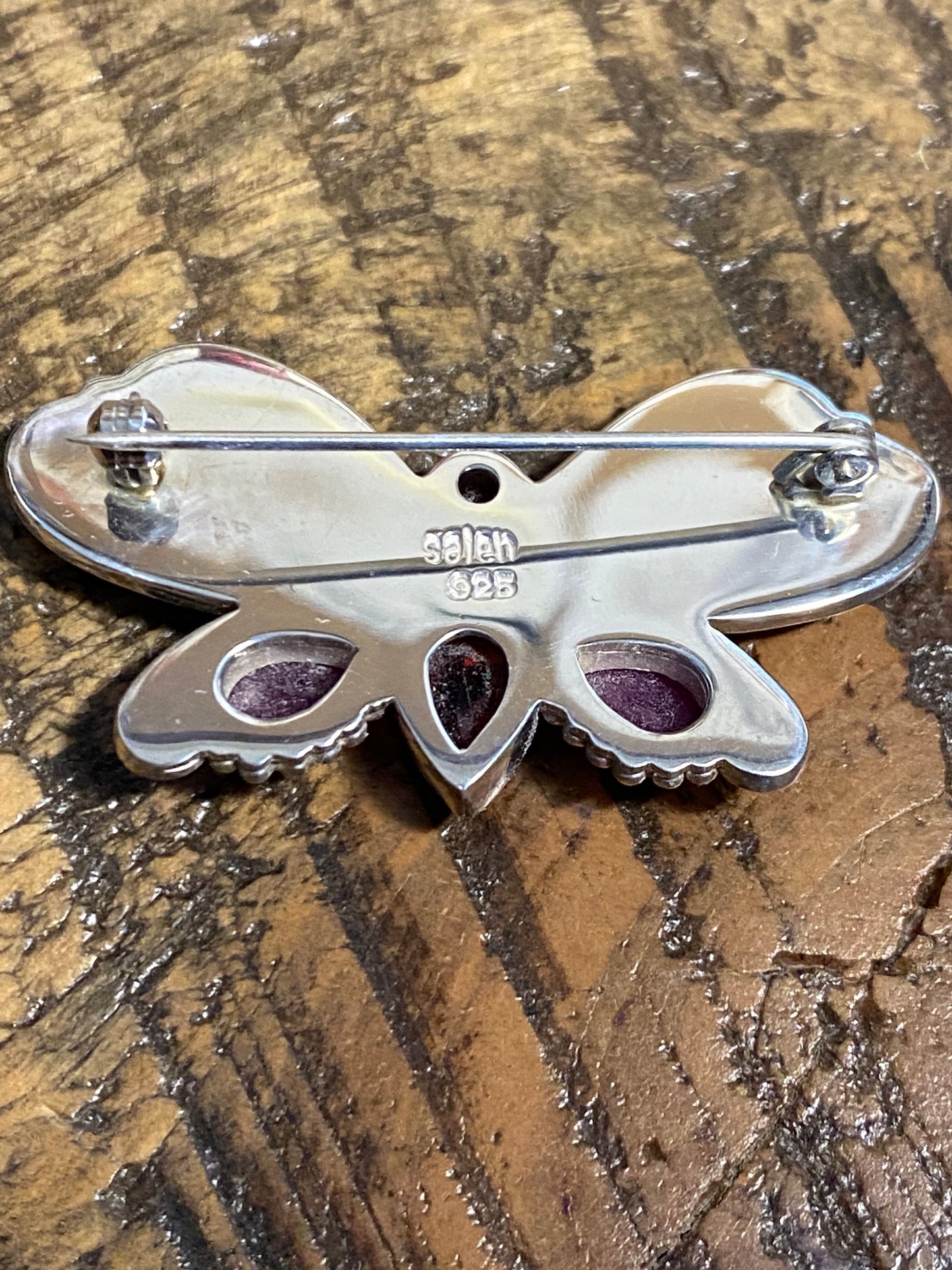 SAJEN Butterfly Brooch w Garnet, Rubies, and MOP