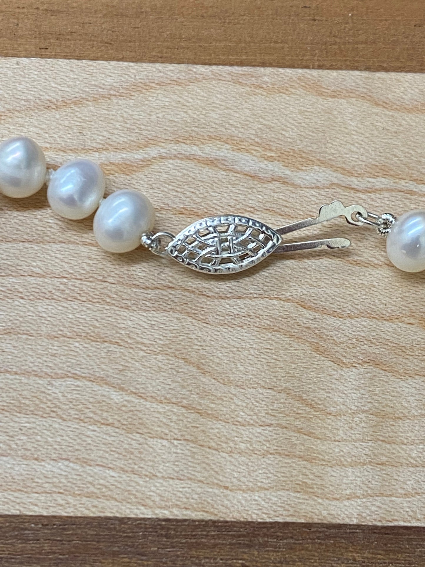 Bright White Pearls and 925 Clasp, 19"