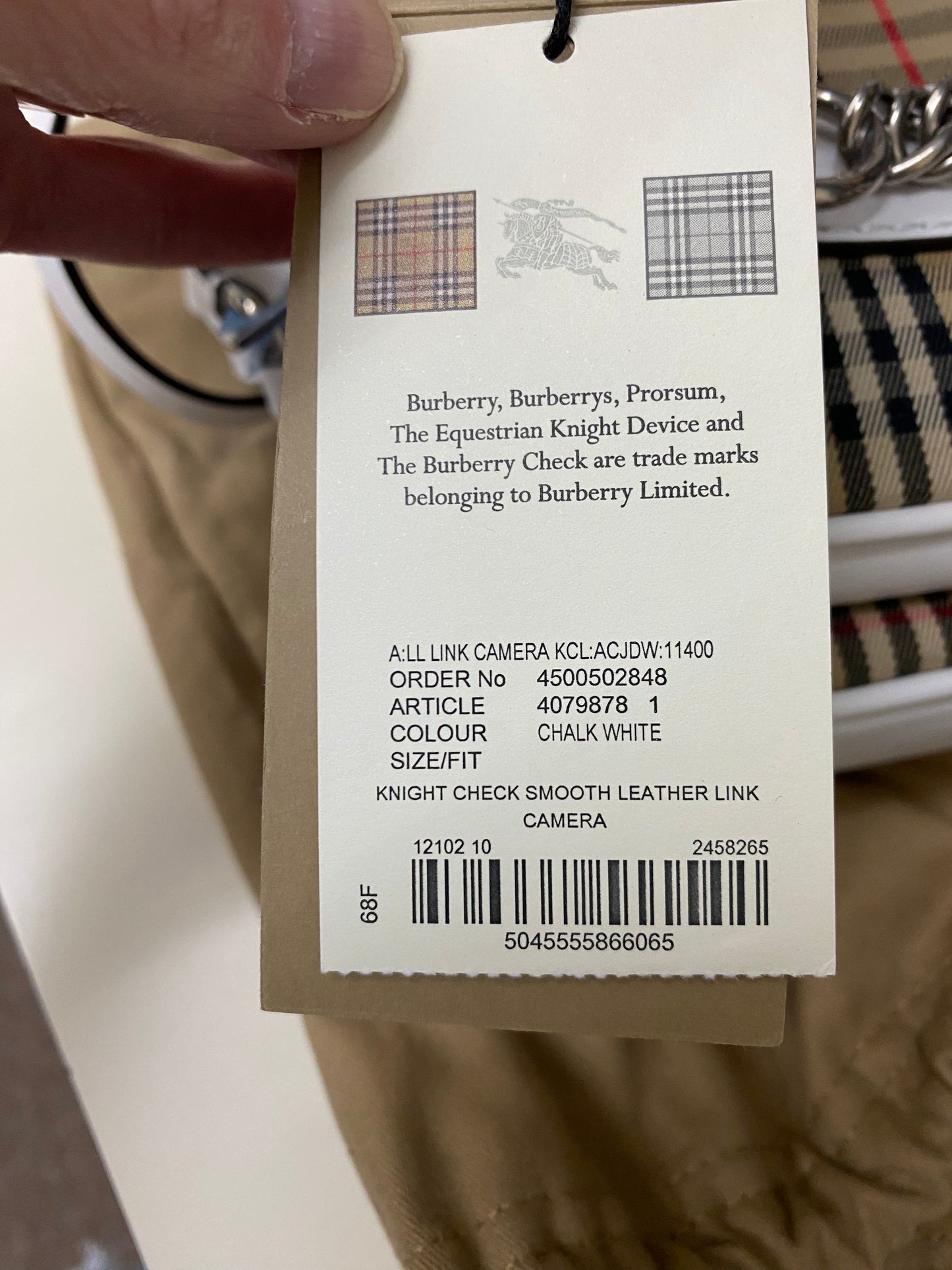 Burberry Knight Check Smooth Leather Link Camera Bag NWT