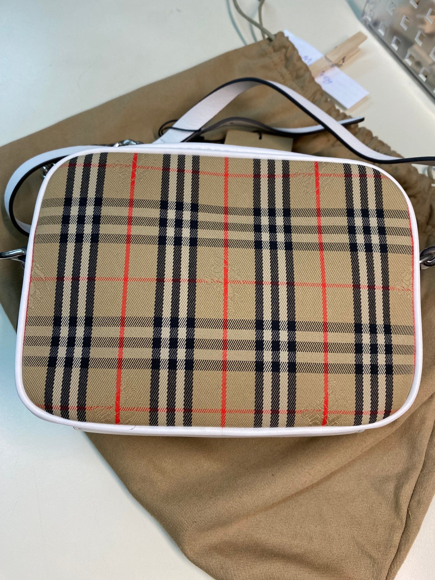 Burberry Knight Check Smooth Leather Link Camera Bag NWT