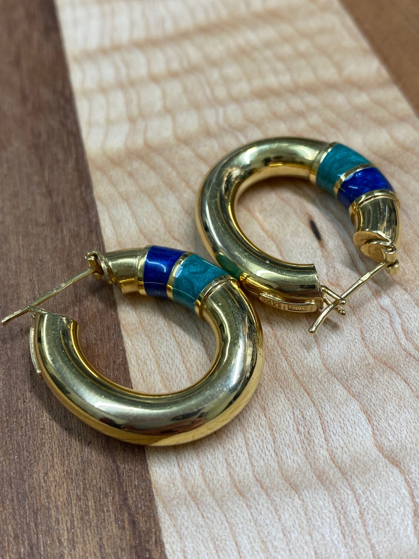 Gaston Lebo 14k Hollow Enamel Earring