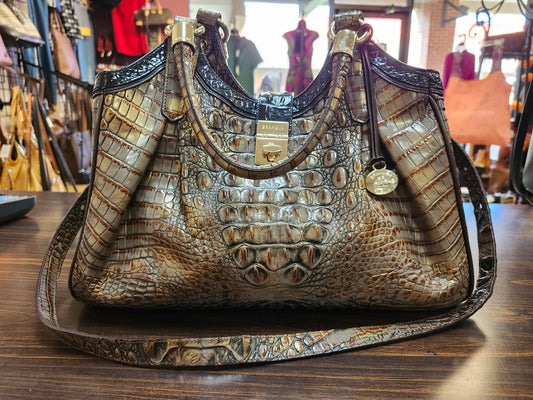 Brahmin Elisa Nutmeg Croco Leather Satchel EUC ($450 New)