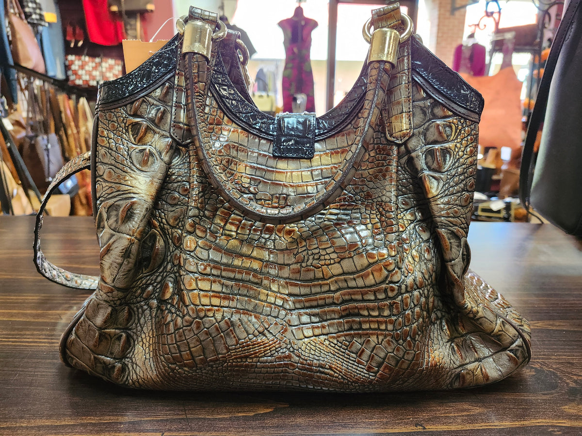 Brahmin Elisa Nutmeg Croco Leather Satchel EUC ($450 New)